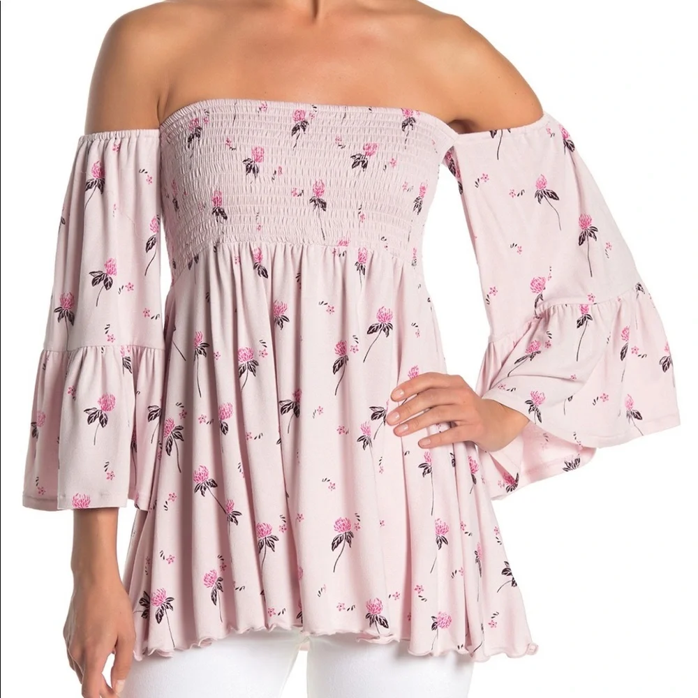 FREE PEOPLE Top Lana Boho Cloud Berry Pink Lavender Gathered Top - Picture 7 of 8